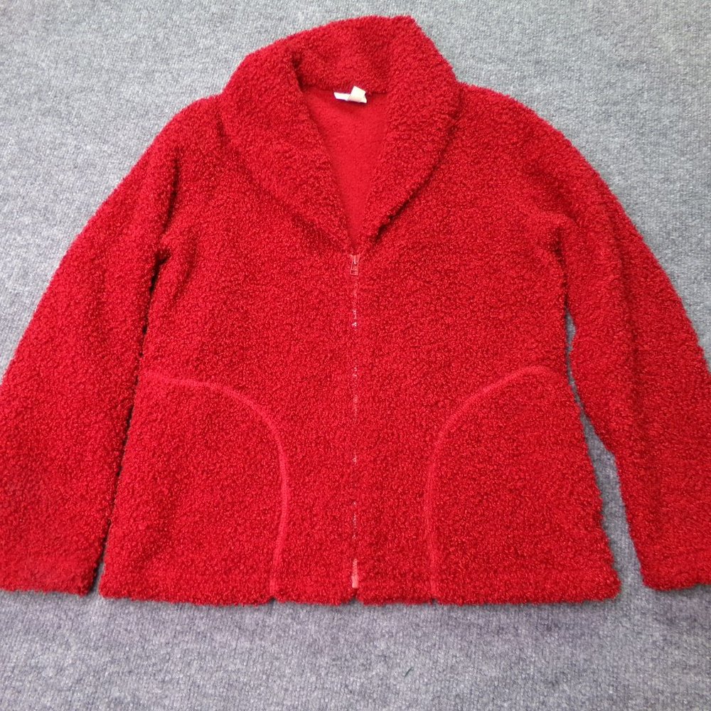 J. Jill Womens Cardigan Red XS Full Zip Chunky Puffy Soft Textured Boho Sweater